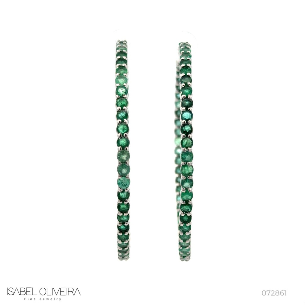 [072861] Argola 106 Esmeraldas Brasileiras 13,56ct em Ouro Branco 18k