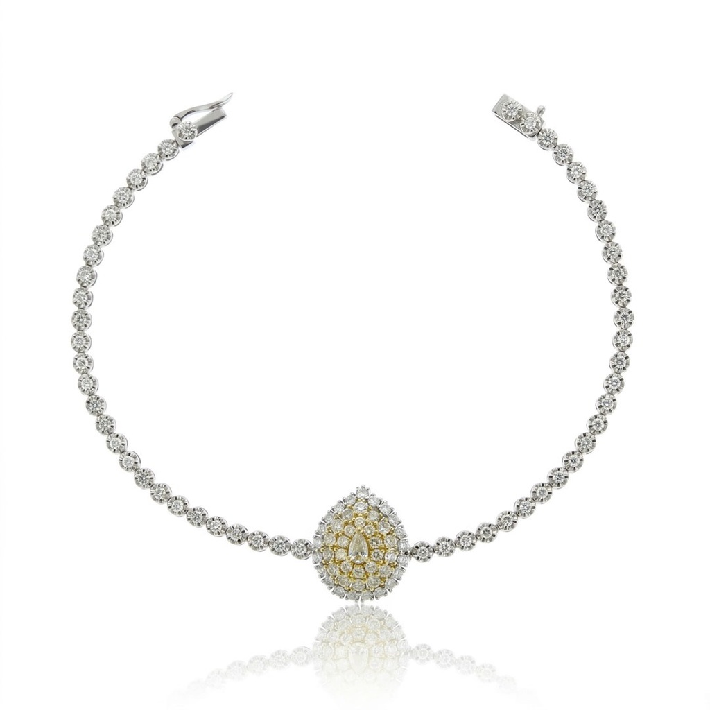 [076804] Pulseira Riviera 1 Diamante Gota 0,10ct 99 Brilhantes 1,54ct 17cm 7,0g Ouro Branco e Amarelo 18k - Coleção Rivieras