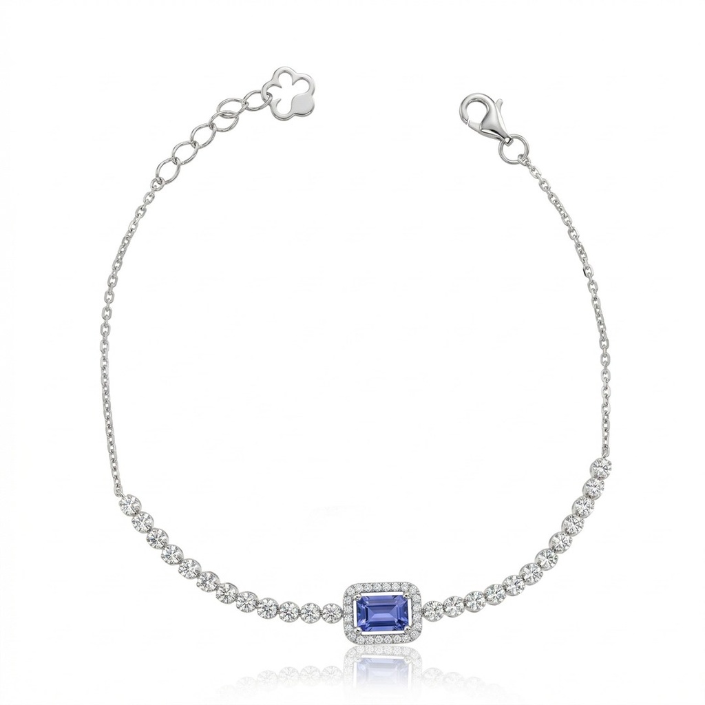 [077016] Pulseira Riviera 1 Safira Azul 0,66ct 48 Brilhantes 0,50ct 18,50cm 3,73g Ouro Branco 18k - Coleção Rivieras
