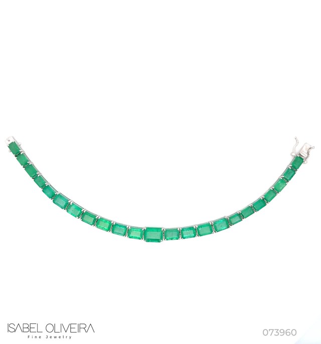 Pulseira Riviera 23 Esmeraldas Brasileiras Octogonal 17,19CT 17CM 14,17G Ouro Branco 18K - Certificado Belmont - Coleçao Brazilian Emerald