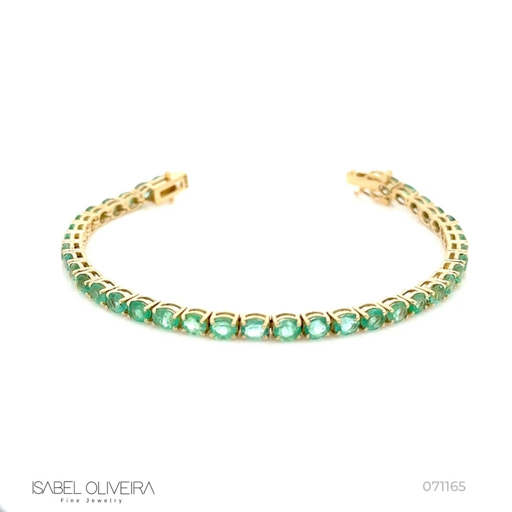 [071165] Pulseira Riviera 37 Esmeraldas Colombianas Oval 7,39CT 10,60G Ouro Amarelo 18K - Coleçao Rivieras
