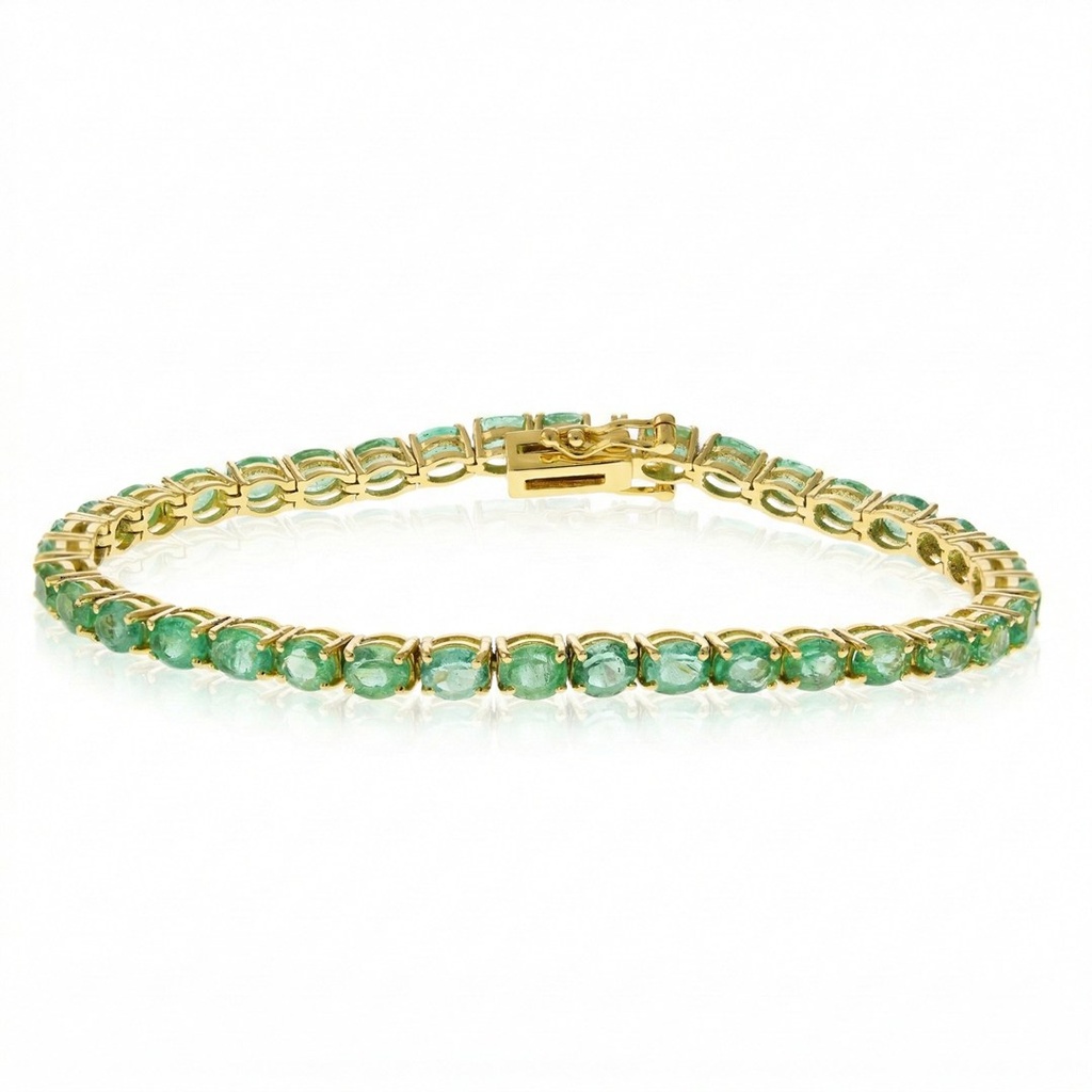 [071165] Pulseira Riviera 37 Esmeraldas Colombianas Oval 7,39ct 10,60g Ouro Amarelo 18k - Coleção Rivieras