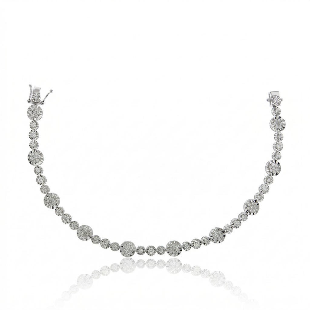 [077013] Pulseira Riviera Botão 100 Brilhantes 1,44ct 17,50cm 7,15g Ouro Branco 18k - Coleção Rivieras