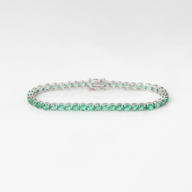 Pulseira Riviera Caixa Cartier 44 Esmeraldas Redondas 3,50MM 7,87CT 16,5CM 10,0G Ouro Branco 18K - Coleçao Rivieras