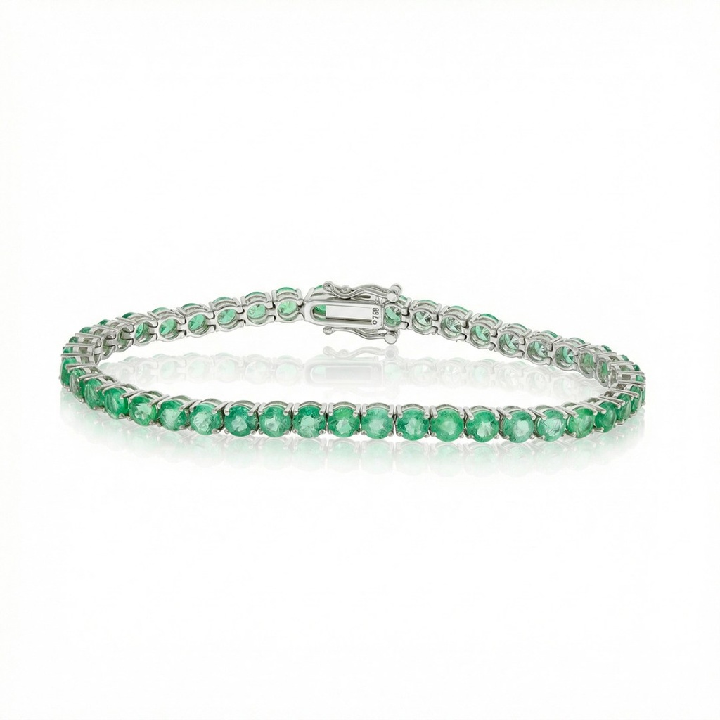 [075247] Pulseira Riviera Caixa Cartier 44 Esmeraldas Redondas 3,50mm 7,87ct 16,5cm 10,0g Ouro Branco 18k - Coleção Rivieras