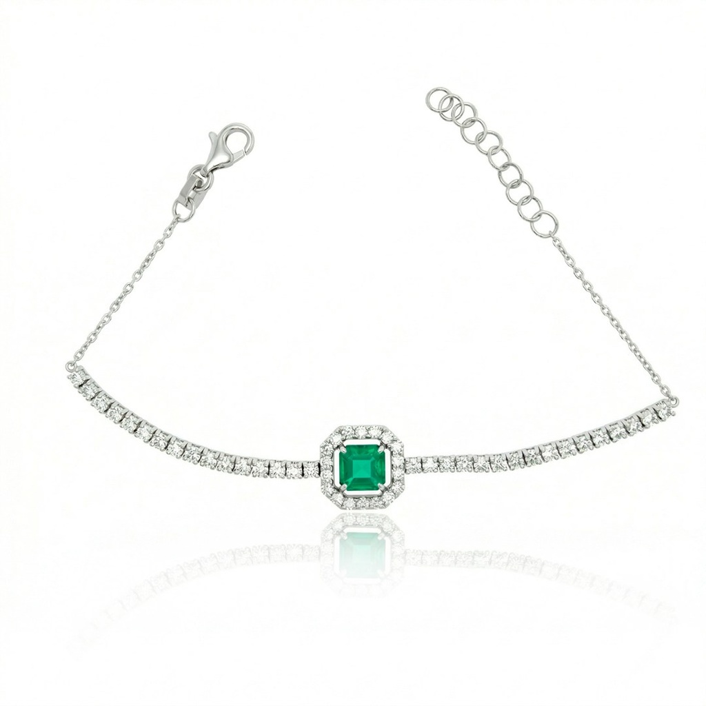 [076110] PULSEIRA RIVIERA CARTIER ESMERALDA BRASILEIRA 0,70CT 50 BRILHANTES 1,45CT H VS2 5,62G COM EXTENSOR 18CM 5,63G OURO BRANCO 18K - COLEÇAO BRAZILIAN EMERALD