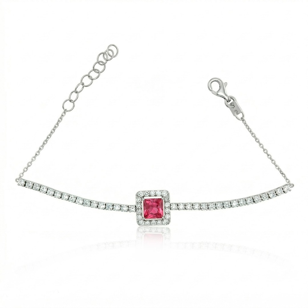 Pulseira 1 Rubelita 1,14ct com Diamantes em Ouro Branco 18k