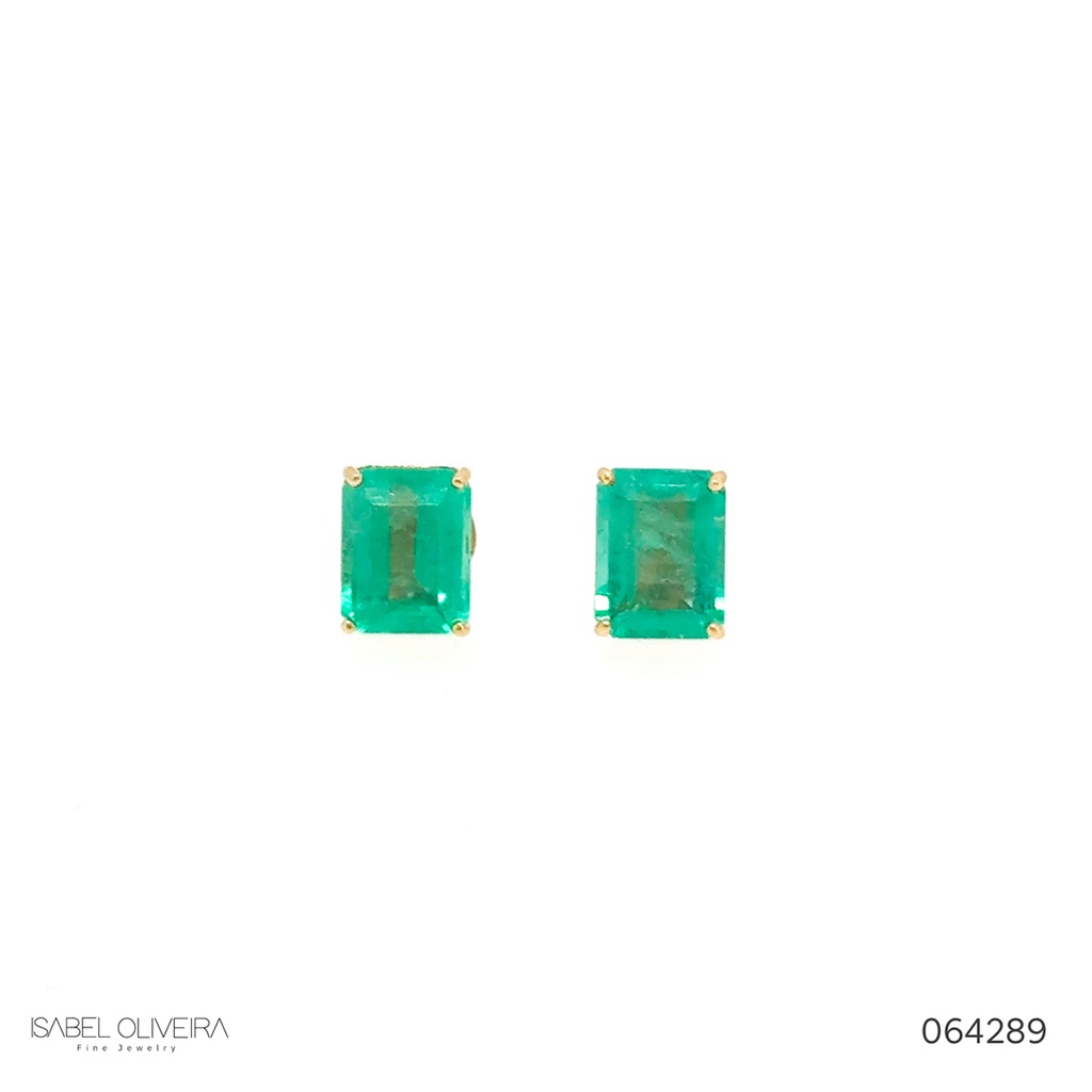 [064289] Brinco 2 Esmeraldas Colombianas Octogonal 6,94ct em Ouro Amarelo 18k