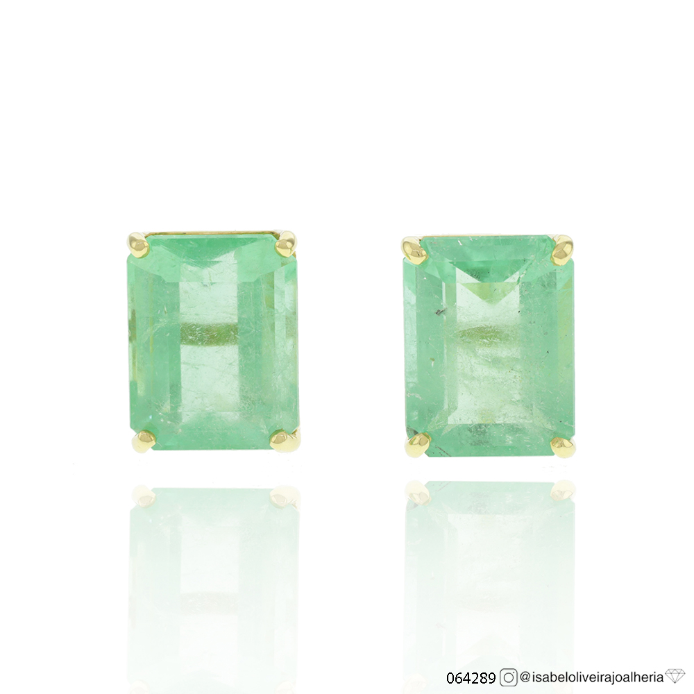 SET3-BRINCO 2 Esmeraldas Colombianas Octogonal 6,94CT 4,12G Ouro Amarelo 18K - Coleçao Colombia Emerald