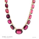 Colar 17 Rubelitas Ovais 55,33ct com Diamantes em Ouro Amarelo 18k