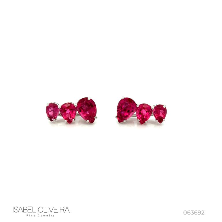 Earcuff 6 Rubelitas Gotas 7,67ct em Ouro Branco 18k