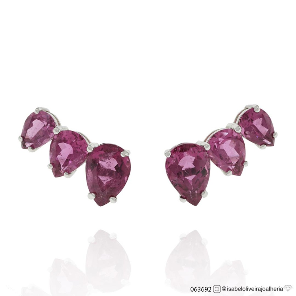 SET5-EARCUFF 6 Rubelitas Gota 7,67CT 5,73G Ouro Branco 18K - Coleçao Rubelita