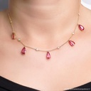 Colar 5 Rubelitas Gotas 7,37ct com Diamantes em Ouro Amarelo 18k