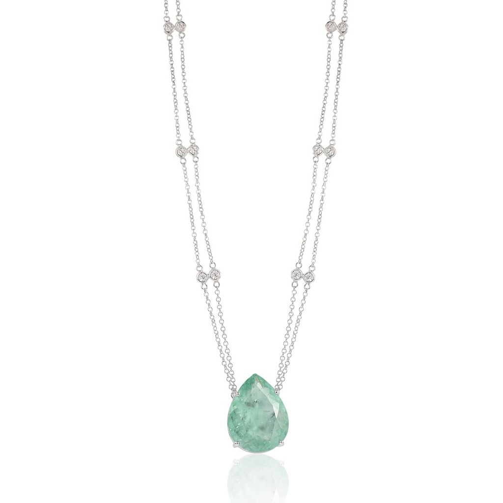 Colar 1 Turmalina Paraíba Gota 13,90ct com Diamantes em Ouro Branco 18k