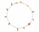 Tornozeleira 14 Pedras Coloridas 23,5cm 2,40g Ouro Amarelo 18k - Coleção Rainbow