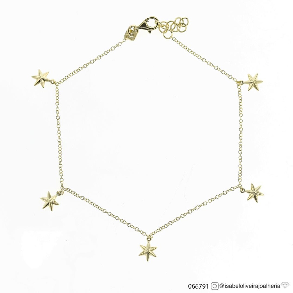[066791] Tornozeleira 5 Estrelas 3,0g Ouro Amarelo 18k - Coleção Fios e Pastilhas