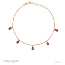 Tornozeleira 5 Turmalinas Rosa Gota Cabochão 2,26ct 21cm 3,65g Ouro Amarelo 18k - Coleção Fios e Pastilhas