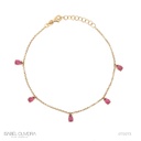 Tornozeleira 5 Turmalinas Rosa Gota Cabochão 2,37ct 24cm 2,94g Ouro Amarelo 18k - Coleção Fios e Pastilhas