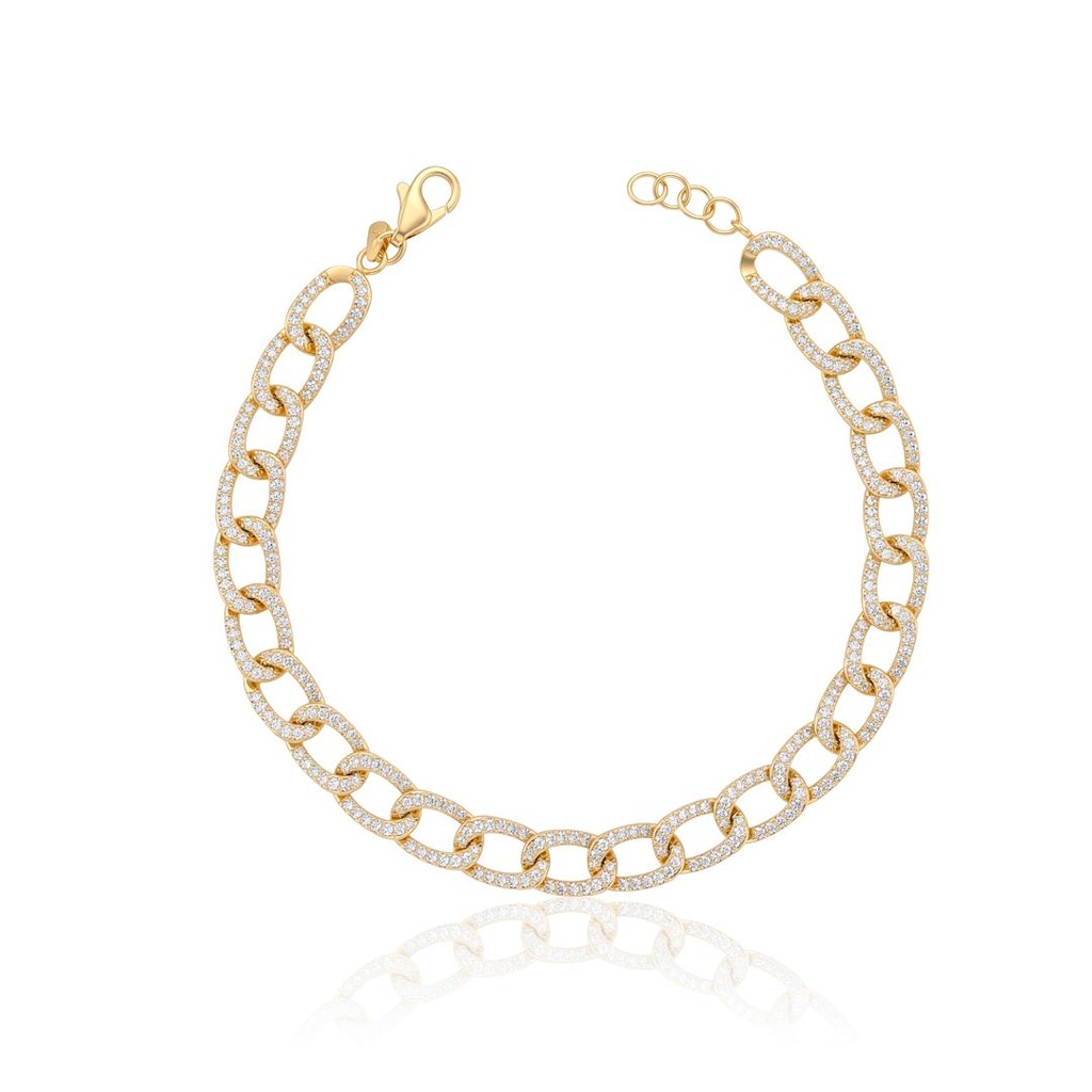 [072648] Tornozeleira Maleável Elos Groumet 350 Brilhantes 1,75ct J SI1 23cm 8,91g Ouro Amarelo 18k - Coleção Elos Power