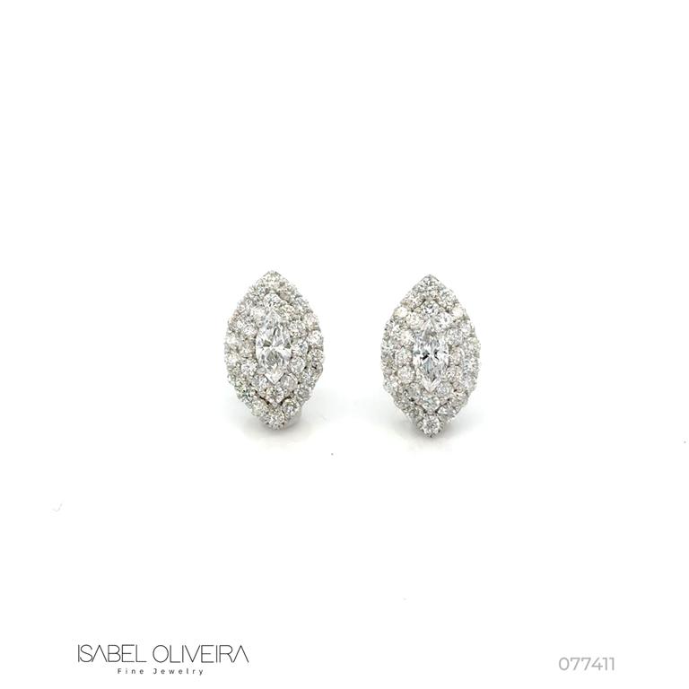 Brinco Clássico 2 Diamantes Navetes 0,81ct 60 Brilhantes 1,76ct H SI1 7,71g Ouro Branco 18k - Coleção Laisa