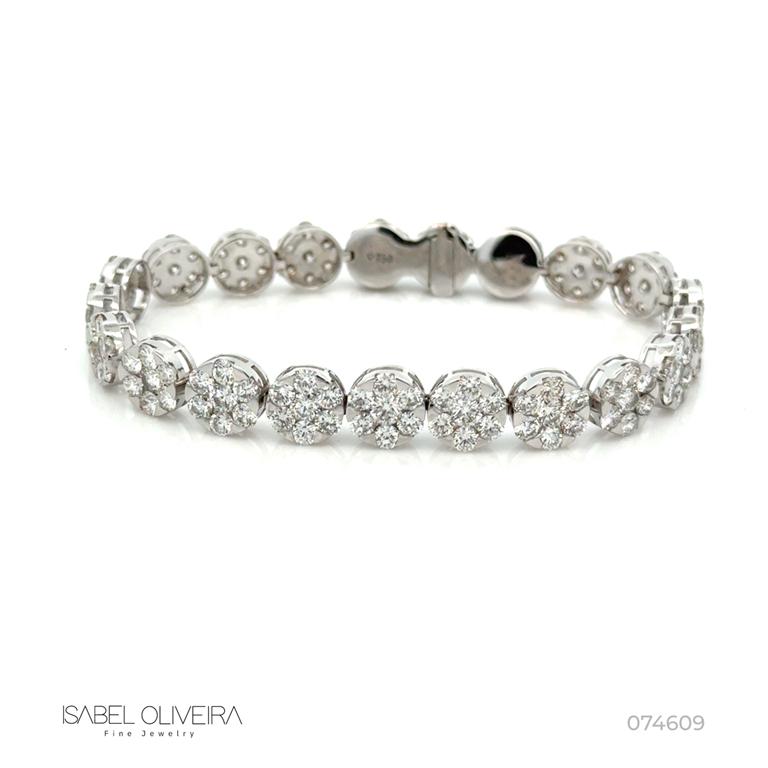 PRBOT8BM-PULSEIRA Riviera Botao 8,40MM 147 Brilhantes 11,28CT H VS2 16,5CM 19,53G Ouro Branco 18K - Coleçao Botao
