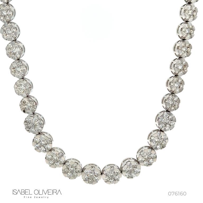 [076160] Colar Riviera Botão Degradê 196 Diamantes 6,92ct em Ouro Branco 18k