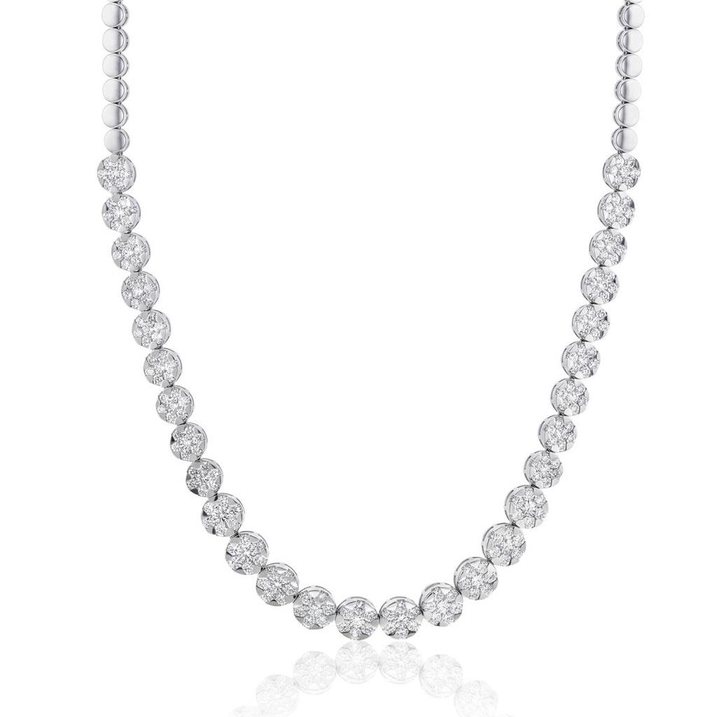 [076160] Colar Riviera Botão Degradê 196 Diamantes 6,92ct em Ouro Branco 18k