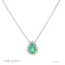 Colar 1 Esmeralda Brasileira Gota 1,18ct com Diamantes em Ouro Branco 18k
