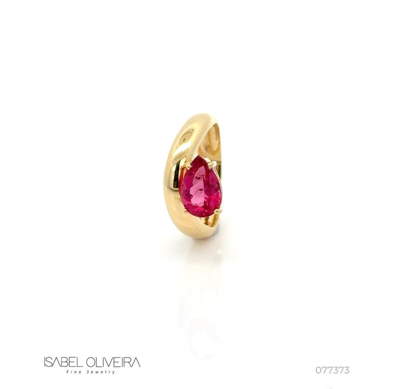Anel Dedinho Bombe Rubelita Gota 1,41CT 3,50G Ouro Amarelo 18K - Coleçao Rubelita
