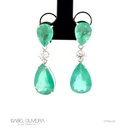 Brinco 4 Esmeraldas Brasileiras Gota 15,06CT 2 Brilhantes 0,61CT H VS2 9,47G Ouro Branco 18K - Colecao Brazilian Emerald