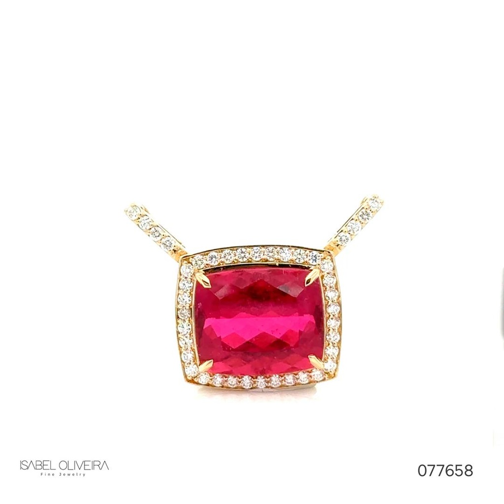 Pingente Tira e Poe Rubelita Octogonal 21,56CT 42 Brilhantes 1,20CT H VS2 11,04G Ouro Amarelo 18K - Coleçao Rubelita