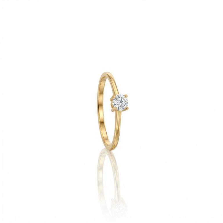 [077785] 20-Anel Solitário Fio Batido 1 Brilhante 0,24ct H VS2 1,90g Ouro Amarelo 18k - Coleção Only You
