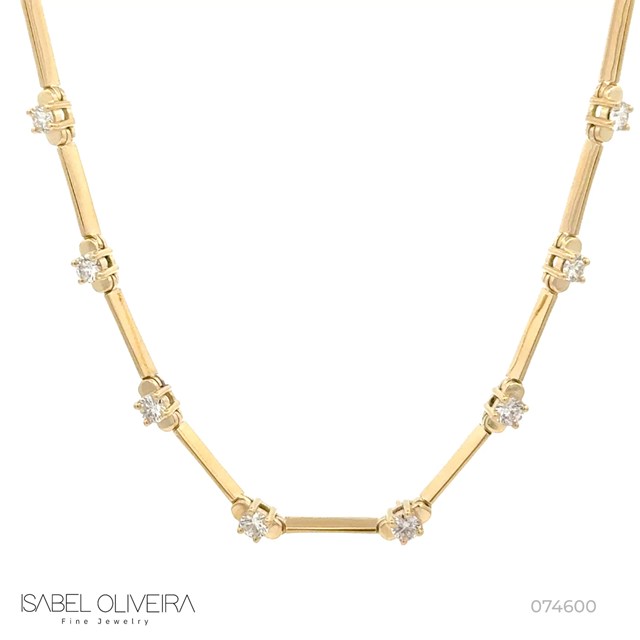 9-Colar Faca 21 Brilhantes 2,08ct H VS2 18,60g 45cm Ouro Amarelo 18k - Coleção Rivieras