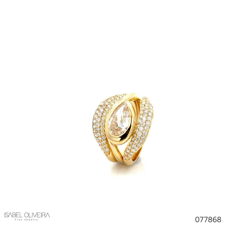 ANEL TRIPLO DIAMANTE GOTA 1,51CT F SI1 94 BRILHANTES 0,91CT H VS2 8,71G OURO AMARELO 18K - EGL 1701922224 - COLEÇAO LAISA