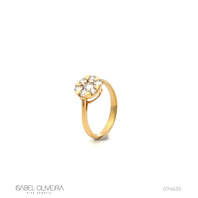 ANBOT10AG-ANEL Botao 10MM 7 Brilhantes 0,82CT H VS2 3,36G Ouro Amarelo 18K - Coleçao Botao