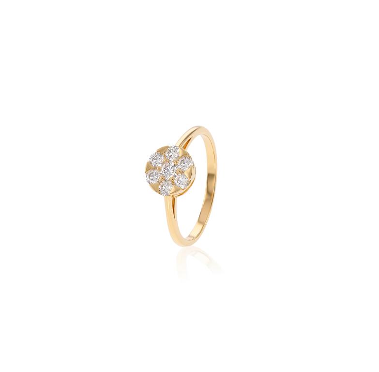Anel Botão 8,13mm com 7 Diamantes 0,54ct em Ouro Amarelo 18k
