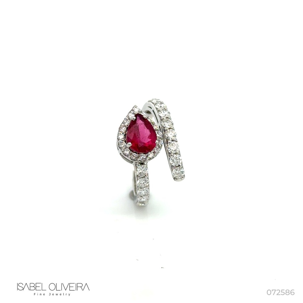 [072586] Anel 1 Rubelita Gota 1,09ct com Diamantes em Ouro Branco 18k