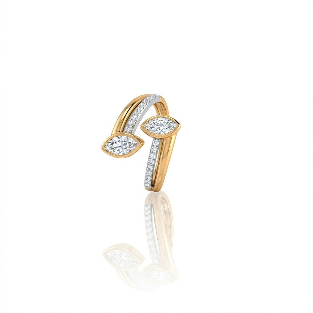 [077051] Anel 2 Diamantes Navetes 0,95ct 20 Brilhantes 0,21ct 3,82g Ouro Amarelo 18k - Coleção Laisa