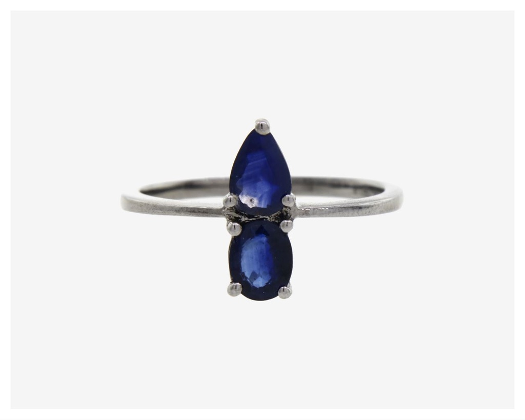 Anel 2 Safiras Gota e Oval 0,82CT 2,10G Ouro Branco 18K - Coleçao Thalassa
