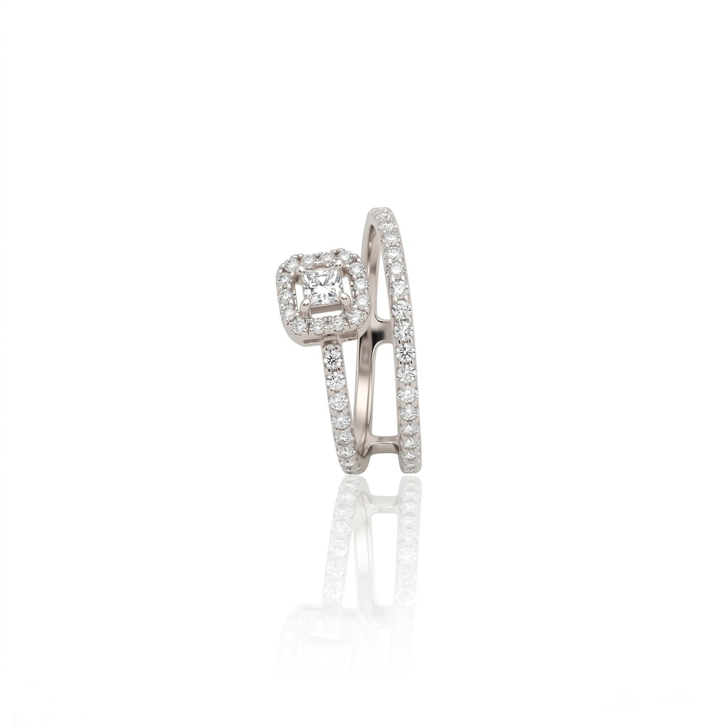 [073092] ANEL 2 VOLTAS 1 DIAMANTES PRINCESS 0,17CT 42 BRILHANTES 0,56CT H VS2 2,76G OURO BRANCO 18K - COLEÇAO LAISA