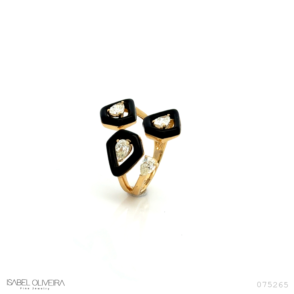 [075265] ANEL 3 AROS COM  3 AGATAS 2,68CT 4 DIAMANTES GOTA 1,0CT 4,89G OURO AMARELO 18K - COLEÇAO