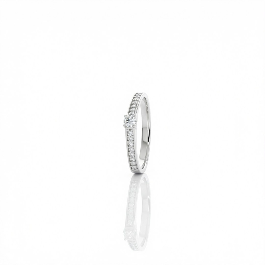 10-Anel Solitário 1 Brilhante 0,11ct H VS2 16 Brilhantes 0,15ct H VS2 2,33g Ouro Branco 18k - Coleção Only You