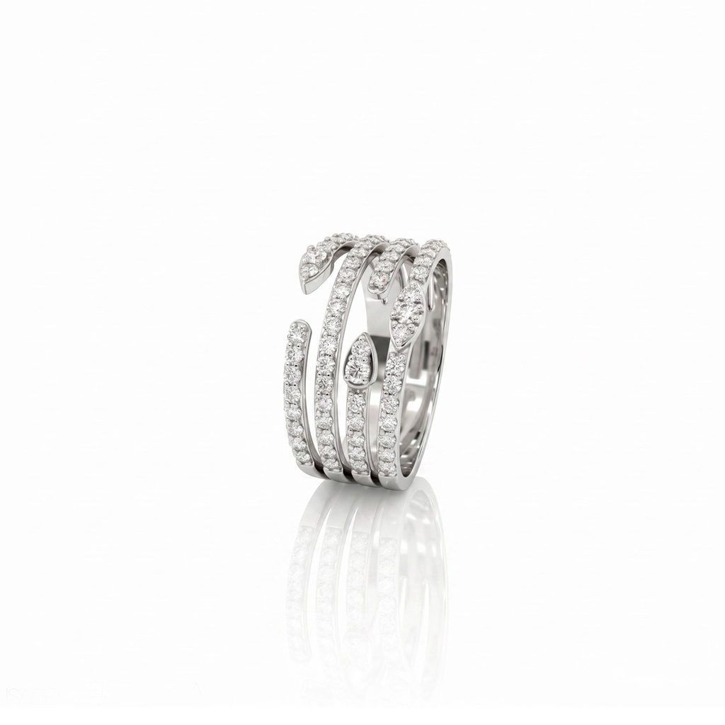 [067787] Anel 4 Aros 66 Brilhantes 0,95ct H VS2 6,87g Ouro Branco 18k - Coleção Laisa