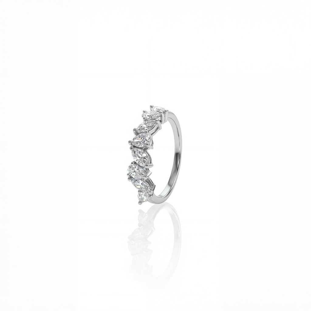 [073657] ANEL 4 DIAMANTES GOTA 0,64CT 4 NAVETES 0,56CT 2,73G OURO BRANCO 18K - COLEÇAO LAISA