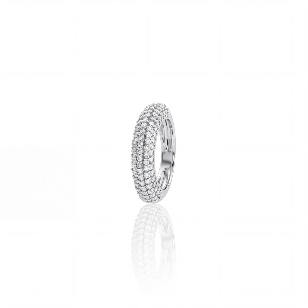 [071751] Anel 5 Fileiras Pavê 95 Brilhantes 0,87ct g VS1 4,20g Ouro Branco 18k - Coleção Pavê