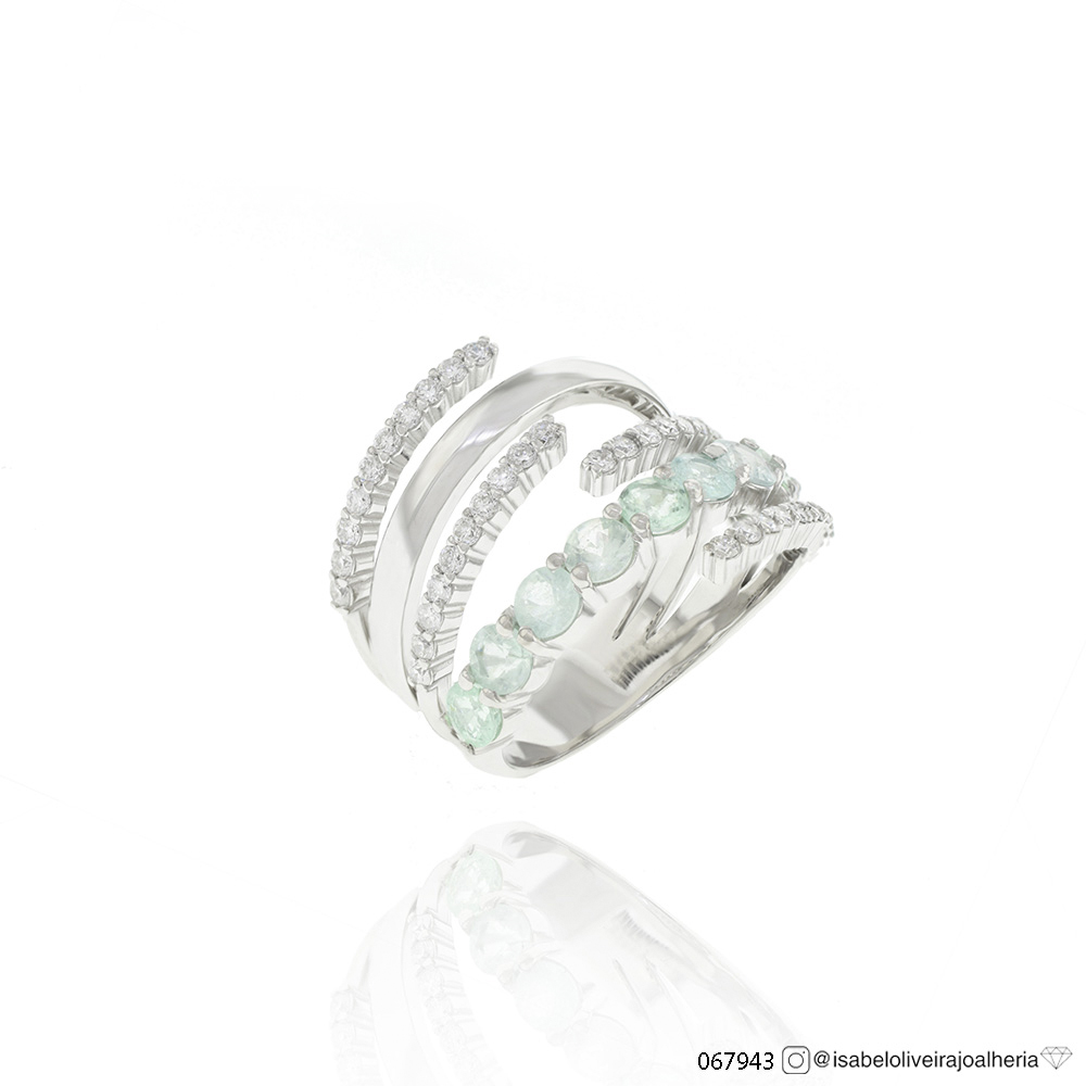 [067943] ANEL 6 AROS 9 TURMALINAS PARAIBAS REDONDA 1,54CT 40 BRILHANTES 0,65T H VS2 9,70G OURO BRANCO 18K - COLEÇAO CARIBBEAN BLUE