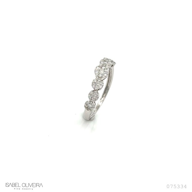 Anel 7 Botoes 49 Brilhantes 0,38CT 1,56G Ouro Branco 18K - Coleçao Botao