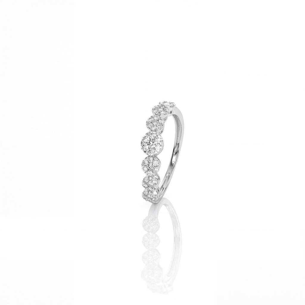 [075334] Anel Botão com 49 Diamantes 0,38ct em Ouro Branco 18k