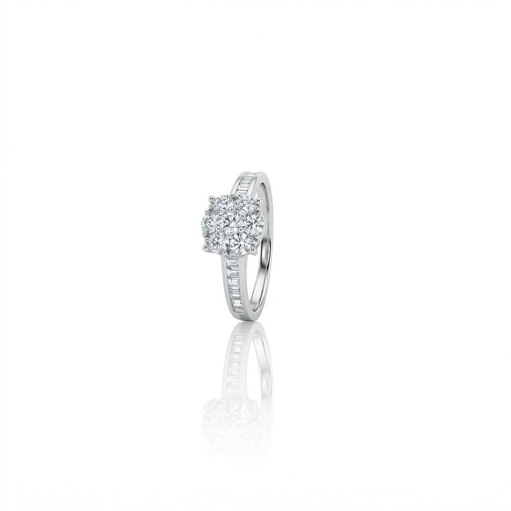 [073682] Anel 7 Brilhantes 0,57ct Trapézios 0,18ct 2,46g Ouro Branco 18k - Coleção Onassis