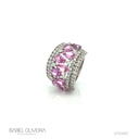 Anel 9 Safiras Rosa Gota 3,16CT 75 Brilhantes 1,39CT 7,79G Ouro Rose 18K com Rodio Branco - Coleçao True Colors